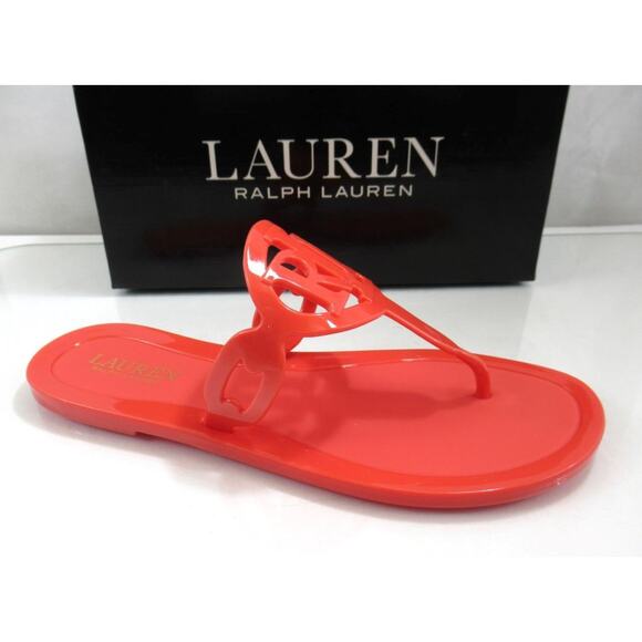 Lauren Ralph Lauren Shoes - Lauren Ralph Lauren Audrie Jelly Logo Slide Thong Sandal Flat Heel Orange Size 7